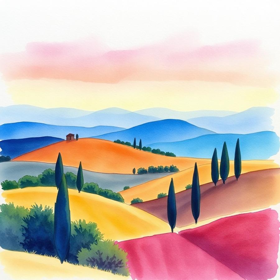 Watercolor Tuscan landscape